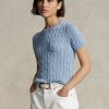 AZURE Women’s Ralph Lauren Cable-Knit Cotton Short-Sleeve Sweaters AZURE Women’s Ralph Lauren Cable-Knit Cotton Short-Sleeve Sweaters