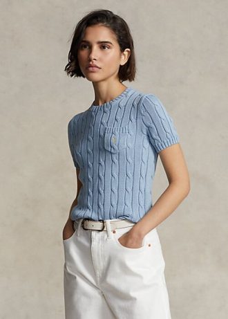 azure women s ralph lauren cable knit cotton short sleeve sweaters 1 330x461 - AZURE Women's Ralph Lauren Cable-Knit Cotton Short-Sleeve Sweaters