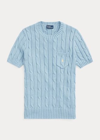 azure women s ralph lauren cable knit cotton short sleeve sweaters 2 330x462 - AZURE Women's Ralph Lauren Cable-Knit Cotton Short-Sleeve Sweaters