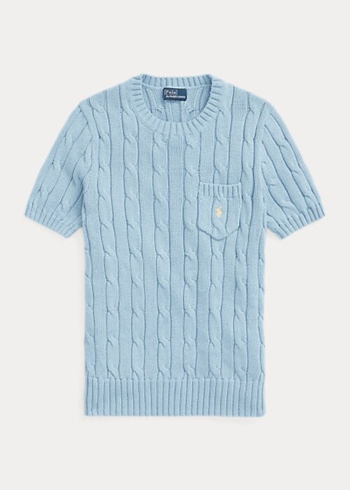 AZURE Women’s Ralph Lauren Cable-Knit Cotton Short-Sleeve Sweaters AZURE Women’s Ralph Lauren Cable-Knit Cotton Short-Sleeve Sweaters