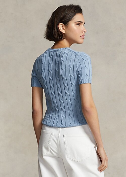 AZURE Women’s Ralph Lauren Cable-Knit Cotton Short-Sleeve Sweaters AZURE Women’s Ralph Lauren Cable-Knit Cotton Short-Sleeve Sweaters