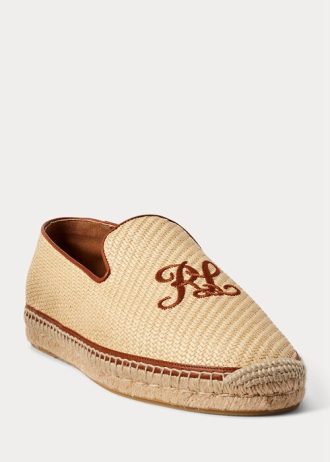 Beige Men’s Ralph Lauren Embroidered Canvas Loafers