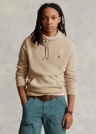 Beige Men’s Ralph Lauren Textured Cotton Hooded Jumper  Sweaters