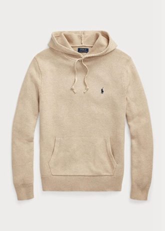 Beige Men’s Ralph Lauren Textured Cotton Hooded Jumper  Sweaters