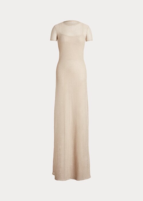 Beige Women’s Ralph Lauren Mesh Short-Sleeve Evening Dress Beige Women’s Ralph Lauren Mesh Short-Sleeve Evening Dress