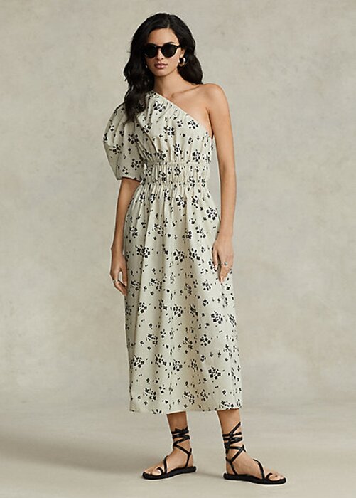 Black / Beige Women’s Ralph Lauren Floral Asymmetrical Shirred Poplin Dress Black / Beige Women’s Ralph Lauren Floral Asymmetrical Shirred Poplin Dress