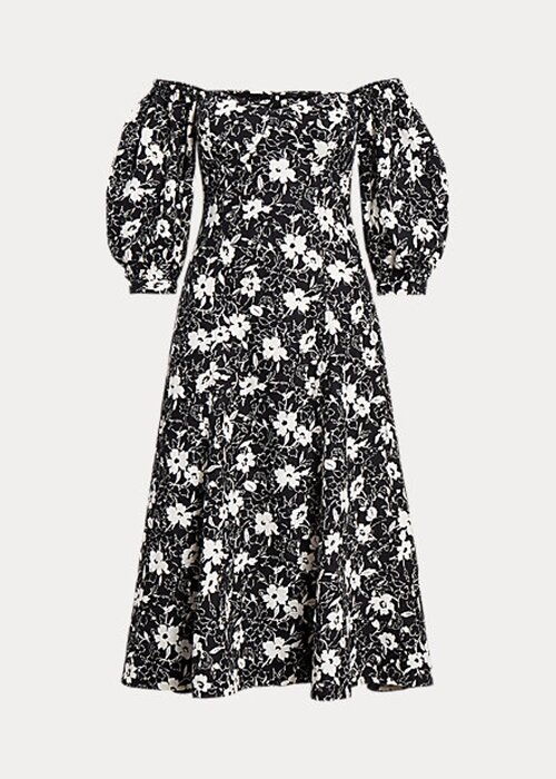 Black / Cream Women’s Ralph Lauren Floral Off-the-Shoulder Linen Dress Black / Cream Women’s Ralph Lauren Floral Off-the-Shoulder Linen Dress
