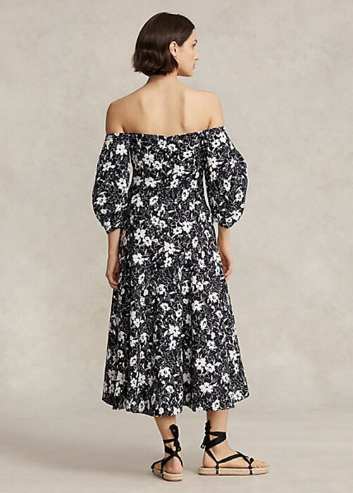 Black / Cream Women’s Ralph Lauren Floral Off-the-Shoulder Linen Dress Black / Cream Women’s Ralph Lauren Floral Off-the-Shoulder Linen Dress