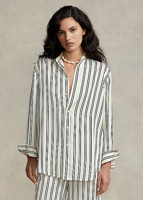 Black / Cream Women’s Ralph Lauren Oversize Striped Satin Shirts Black / Cream Women’s Ralph Lauren Oversize Striped Satin Shirts