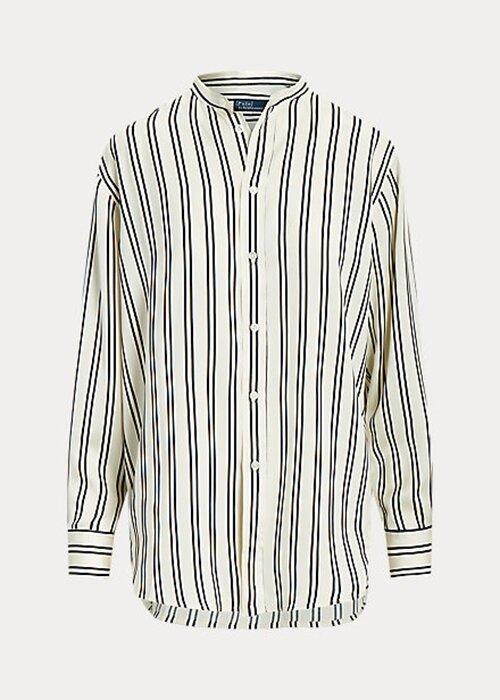 Black / Cream Women’s Ralph Lauren Oversize Striped Satin Shirts Black / Cream Women’s Ralph Lauren Oversize Striped Satin Shirts
