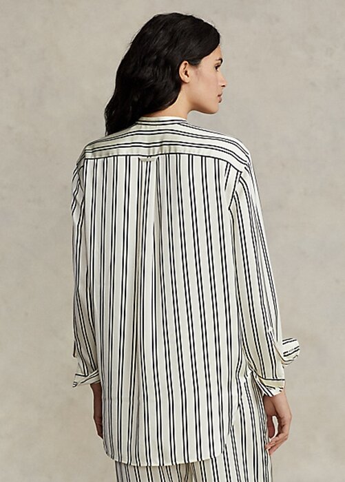 Black / Cream Women’s Ralph Lauren Oversize Striped Satin Shirts Black / Cream Women’s Ralph Lauren Oversize Striped Satin Shirts