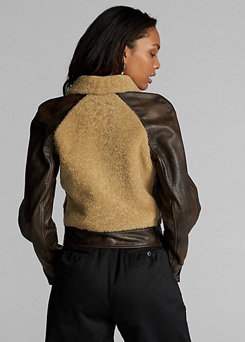 Black / Cream Women’s Ralph Lauren Shearling-Paneled Leather Jackets Black / Cream Women’s Ralph Lauren Shearling-Paneled Leather Jackets