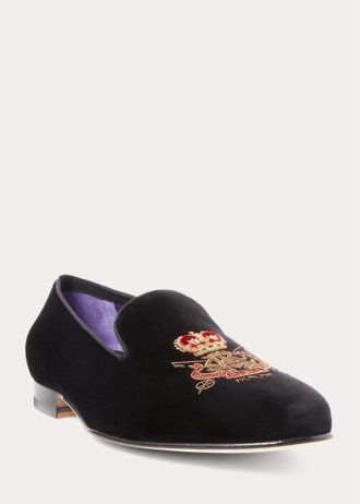 Black Men’s Ralph Lauren Alonzo Bullion Crest Velvet Dress Shoes