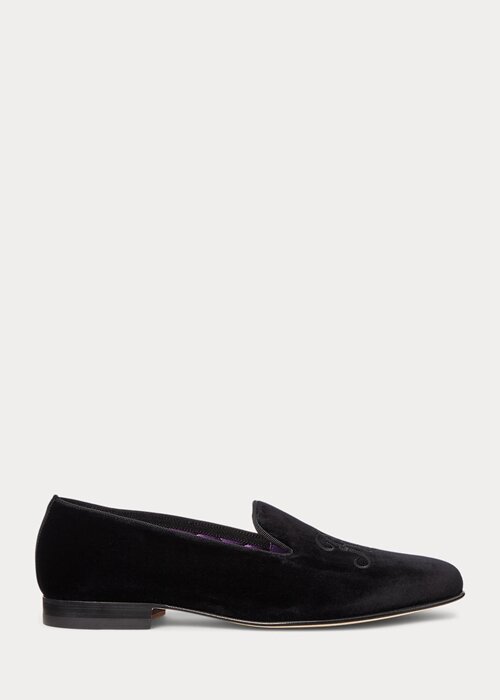 Black Men’s Ralph Lauren Alonzo Embroidered Velvet Dress Shoes Black Men’s Ralph Lauren Alonzo Embroidered Velvet Dress Shoes