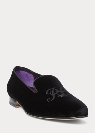Black Men’s Ralph Lauren Alonzo Embroidered Velvet Dress Shoes