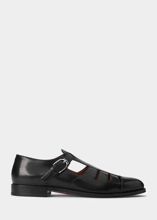 Black Men’s Ralph Lauren Burnished Calfskin Fisherman Sandals Black Men’s Ralph Lauren Burnished Calfskin Fisherman Sandals