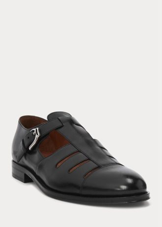 Black Men’s Ralph Lauren Burnished Calfskin Fisherman Sandals Black Men’s Ralph Lauren Burnished Calfskin Fisherman Sandals