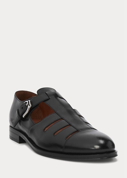 Black Men’s Ralph Lauren Burnished Calfskin Fisherman Sandals Black Men’s Ralph Lauren Burnished Calfskin Fisherman Sandals