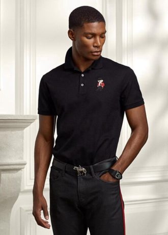 Black Men’s Ralph Lauren Custom Slim Fit Bear Polo Shirts