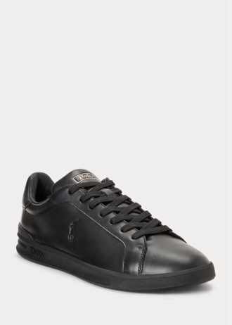 Black Men’s Ralph Lauren Heritage Court II Leather Sneakers Black Men’s Ralph Lauren Heritage Court II Leather Sneakers