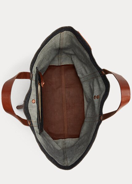 Black Men’s Ralph Lauren Leather-Trim Denim Tote Bags Black Men’s Ralph Lauren Leather-Trim Denim Tote Bags