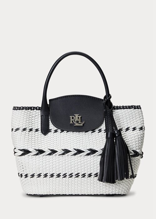 Black/Snow White Women’s Ralph Lauren Geo-Motif Woven Leather Large Perri Tote Bags Black/Snow White Women’s Ralph Lauren Geo-Motif Woven Leather Large Perri Tote Bags