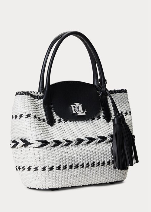 Black/Snow White Women’s Ralph Lauren Geo-Motif Woven Leather Large Perri Tote Bags Black/Snow White Women’s Ralph Lauren Geo-Motif Woven Leather Large Perri Tote Bags