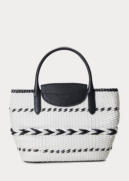 Black/Snow White Women’s Ralph Lauren Geo-Motif Woven Leather Large Perri Tote Bags Black/Snow White Women’s Ralph Lauren Geo-Motif Woven Leather Large Perri Tote Bags
