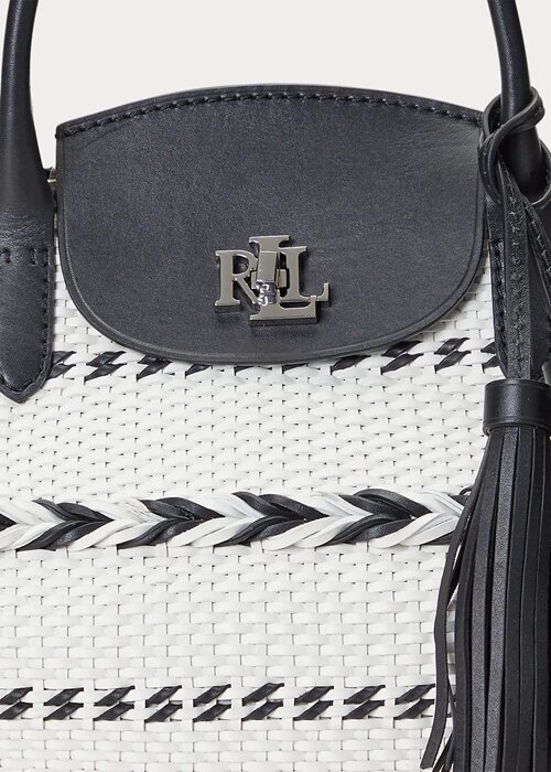 Black/Snow White Women’s Ralph Lauren Geo-Motif Woven Leather Large Perri Tote Bags Black/Snow White Women’s Ralph Lauren Geo-Motif Woven Leather Large Perri Tote Bags