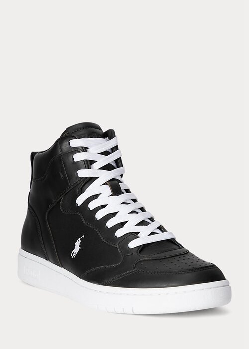 Black / White Men’s Ralph Lauren Court Leather High-Top Sneakers Black / White Men’s Ralph Lauren Court Leather High-Top Sneakers