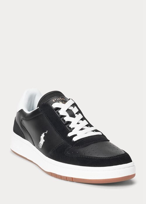 Black / White Men’s Ralph Lauren Court Leather-Suede Sneakers Black / White Men’s Ralph Lauren Court Leather-Suede Sneakers