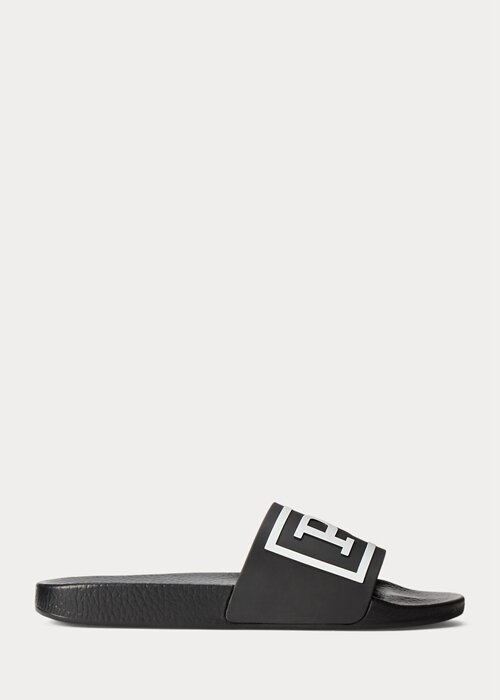 Black / White Men’s Ralph Lauren Logo Slippers Black / White Men’s Ralph Lauren Logo Slippers