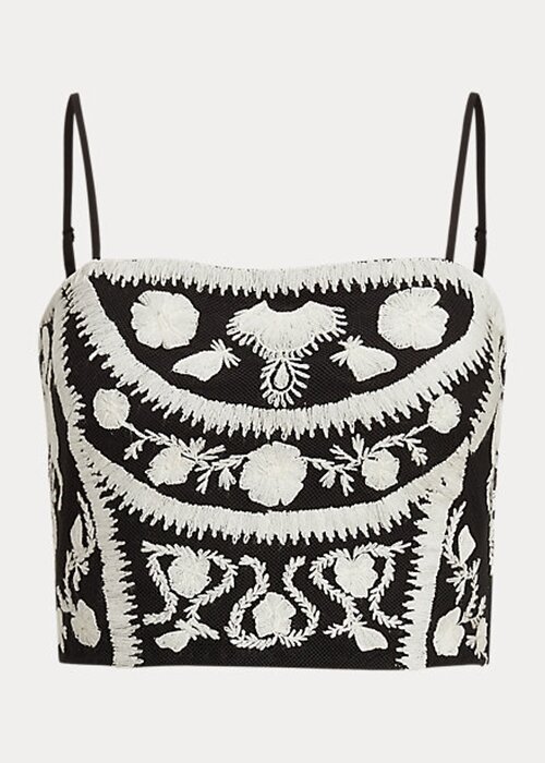 Black / White Women’s Ralph Lauren Embroidered Cropped Sleeveless Blouse Tops Black / White Women’s Ralph Lauren Embroidered Cropped Sleeveless Blouse Tops