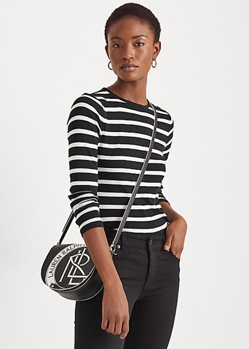 Black / White Women’s Ralph Lauren Striped Button-Shoulder Tops Black / White Women’s Ralph Lauren Striped Button-Shoulder Tops