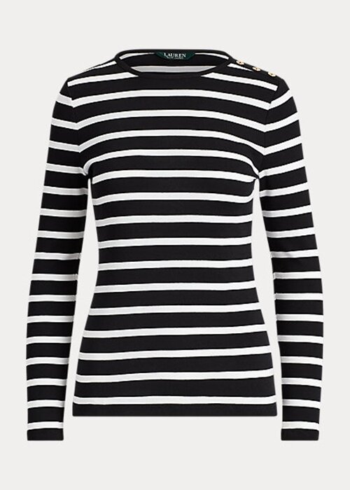 Black / White Women’s Ralph Lauren Striped Button-Shoulder Tops Black / White Women’s Ralph Lauren Striped Button-Shoulder Tops