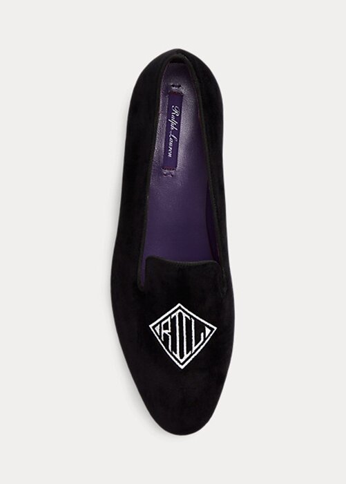 Black Women’s Ralph Lauren Alonzo Embroidered Velvet Flat Shoes Black Women’s Ralph Lauren Alonzo Embroidered Velvet Flat Shoes