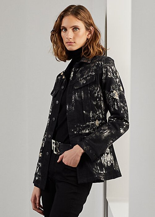 Black Women’s Ralph Lauren Bacall Embellished Denim Field Jackets Black Women’s Ralph Lauren Bacall Embellished Denim Field Jackets