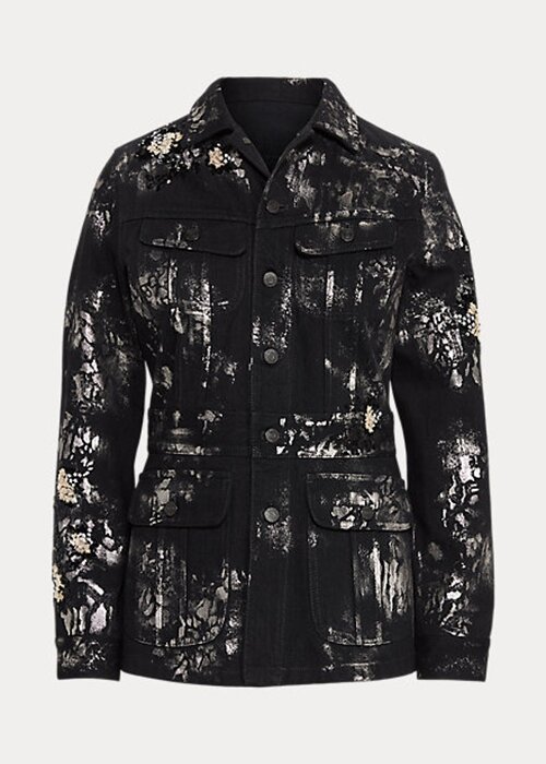Black Women’s Ralph Lauren Bacall Embellished Denim Field Jackets Black Women’s Ralph Lauren Bacall Embellished Denim Field Jackets