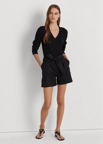 Black Women’s Ralph Lauren Belted Linen   Shorts