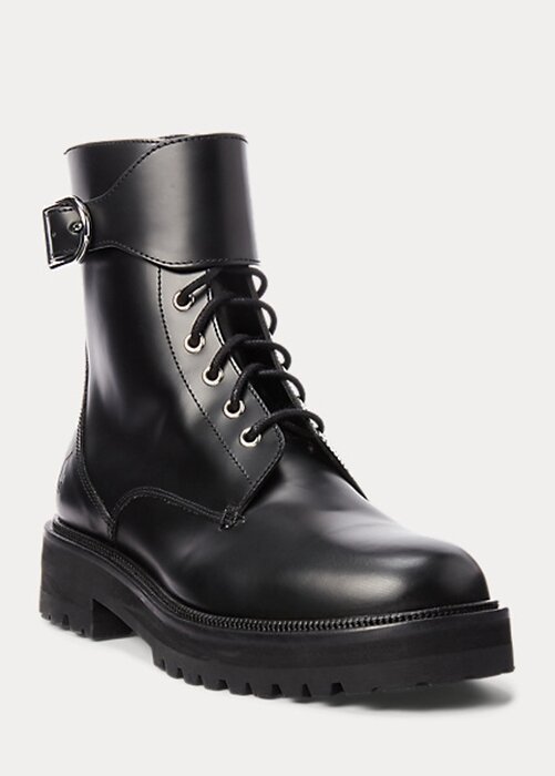 Black Women’s Ralph Lauren Buckled Calfskin Lug Boots Black Women’s Ralph Lauren Buckled Calfskin Lug Boots