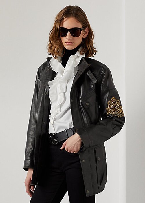 Black Women’s Ralph Lauren Cadena Calfskin Moto Jackets Black Women’s Ralph Lauren Cadena Calfskin Moto Jackets
