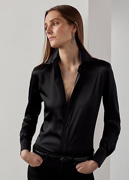 Black Women’s Ralph Lauren Cameron Stretch Mulberry Silk Shirts Black Women’s Ralph Lauren Cameron Stretch Mulberry Silk Shirts