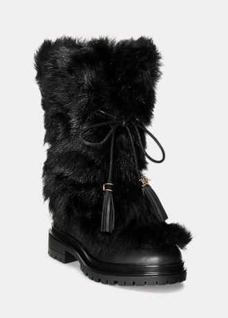 Black Women’s Ralph Lauren Celia Shearling & Burnished Leather Boots