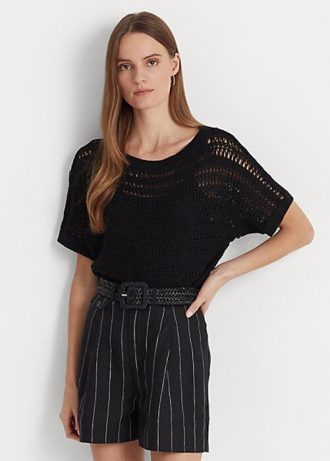 Black Women’s Ralph Lauren Cotton Mesh Short-Sleeve Sweaters