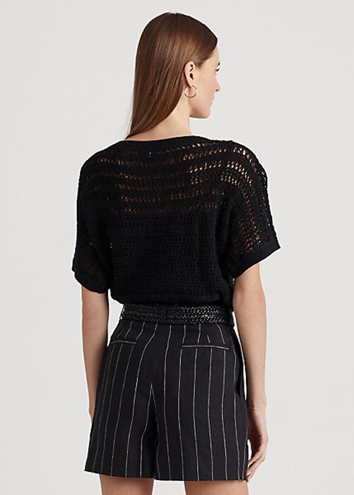 Black Women’s Ralph Lauren Cotton Mesh Short-Sleeve Sweaters Black Women’s Ralph Lauren Cotton Mesh Short-Sleeve Sweaters