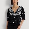 Black Women’s Ralph Lauren Embroidered Jersey Tie-Neck Tops Black Women’s Ralph Lauren Embroidered Jersey Tie-Neck Tops