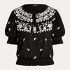 Black Women’s Ralph Lauren Embroidered Jersey Tie-Neck Tops Black Women’s Ralph Lauren Embroidered Jersey Tie-Neck Tops