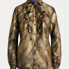 Black Women’s Ralph Lauren Keara Ruffle-Trim Metallic Shirts Black Women’s Ralph Lauren Keara Ruffle-Trim Metallic Shirts