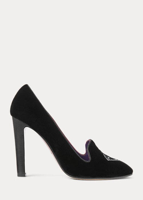 Black Women’s Ralph Lauren Marion Embroidered Velvet Heels Black Women’s Ralph Lauren Marion Embroidered Velvet Heels