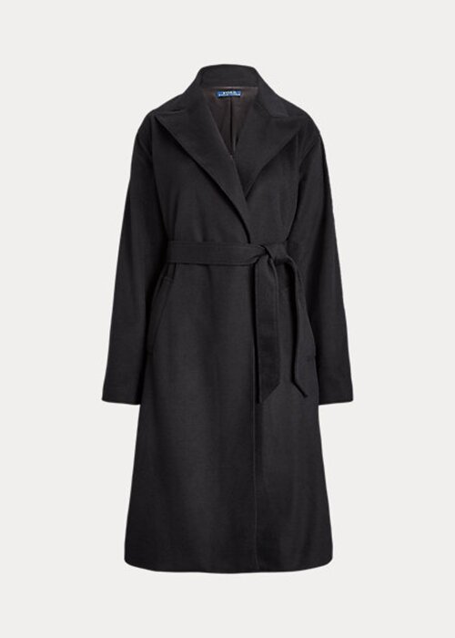 Black Women’s Ralph Lauren Peak-Lapel Wool-Blend Wrap Coats Black Women’s Ralph Lauren Peak-Lapel Wool-Blend Wrap Coats